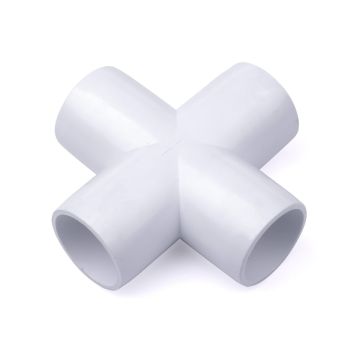 SCH40 4-Way Cross PVC Fitting ASTM Furniture-Grade for 1/2", 3/4", 1", 1-1/4"
