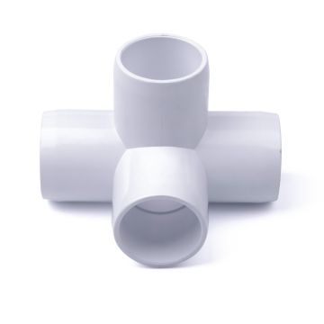 SCH40 4-Way Elbow PVC Fitting ASTM Furniture-Grade for 1/2", 3/4", 1", 1-1/4", 1-1/2", 2" Pipes