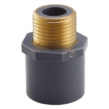 1/2 in. SCH-80 PVC  Male Adapter w/Brass Threaded-Fitting ASTM D2467/D2464 NPT 1/2" MTP, PVC-to-Brass Connector