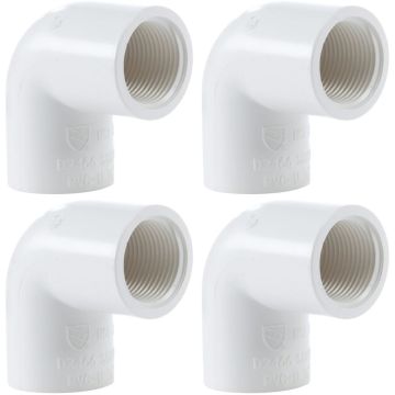 4-Pk 1/2 in. SCH-40 PVC 90-Degree Female Threaded Elbow FIPT x Slip/Socket Pipe Fitting NSF ASTM D2466