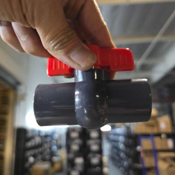 1/2 in. Heavy-Duty SCH80 PVC Compact Ball Valve American-Standard Fitting (Black Grey Color, Red Handle, Thicker Wall, Socket-Type) for SCH80/SCH40 Pipes