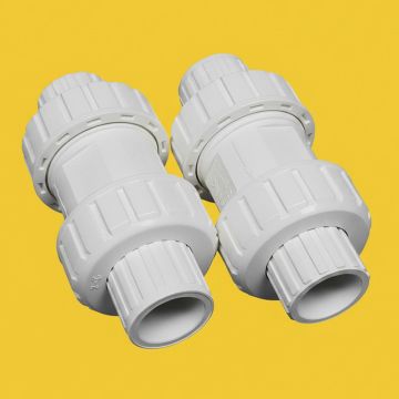2-Pk 1 in. SCH-40 PVC True Union Ball Check Valves Socket-Type ASTM D2466/F1970 One-Way Pro-Flow Control Fittings