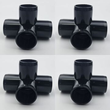 4-Pk 1/2 in. 4-Way Black PVC Elbow Construction Fittings ASTM SCH-40 Furniture-Grade Pipe Connectors