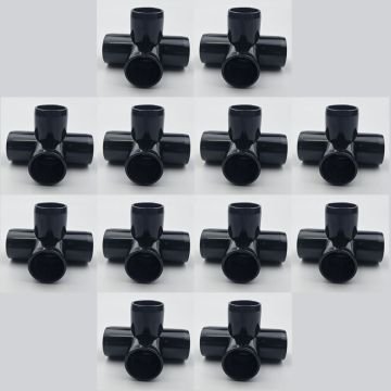 12-Pk 1/2 in. 4-Way Black PVC Elbow Construction Fittings ASTM SCH-40 Furniture-Grade Pipe Connectors