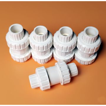 5-Pk 3/4 in. SCH-40 PVC True Union Ball Check Valves Socket-Type ASTM D2466/F1970 One-Way Pro-Flow Control Fittings