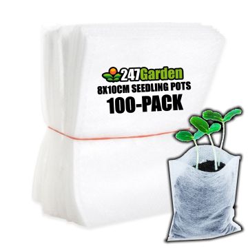247Garden 100-Pack 3x4" Eco-Friendly Aeration Seedling Pots/Nursery Fabric Plant Grow Bags (25GSM 8x10cm Non-woven) 1.75D x 3H ~0.03 Gallon Size