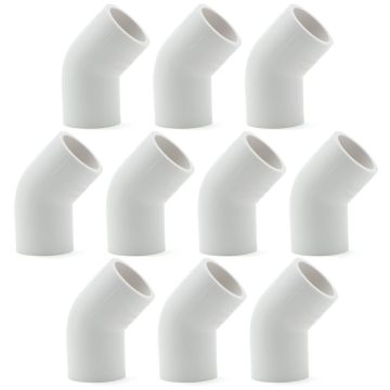 10-Pack 1" 45-Degree SCH-40 PVC Fittings, Plumbing Grade NSF-PW UPC ASTM ANSI D2466