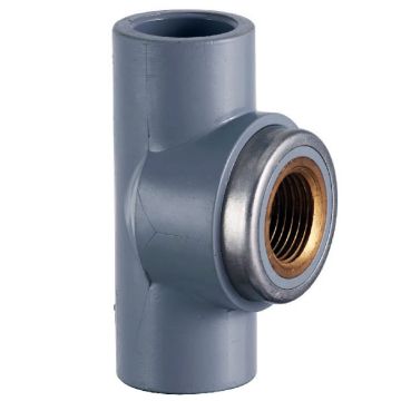 1/2 in. PVC SCH-80 Female Threaded Tee w/Brass Thread Connection NSF ASTM D2467