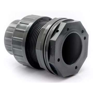 1 in. PVC Schedule-80 Union Bulkhead Water Tank Adapter w/EPDM Gasket, Gray, Socket x Socket ASTM D2467/F1970