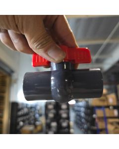 1/2 in. Heavy-Duty SCH80 PVC Compact Ball Valve American-Standard Fitting (Black Grey Color, Red Handle, Thicker Wall, Socket-Type) for SCH80/SCH40 Pipes