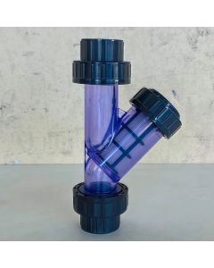 4 in. PVC SCH-80 True Union Y-Strainer/Filter Clear w/ Heavy-Duty Gray Socket Fittings + Transparent Body ASTM D2467 + 1pc Extra 20-Micron Screen