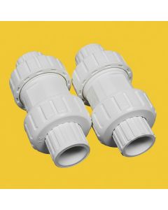 2-Pk 1 in. SCH-40 PVC True Union Ball Check Valves Socket-Type ASTM D2466/F1970 One-Way Pro-Flow Control Fittings