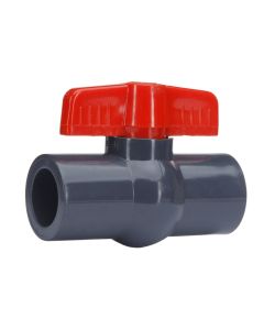 1/2 in. SCH80 PVC Compact Ball Valve American-Standard Fitting (Black Grey Color, Red Handle, Thicker Wall, Threaded-Type)